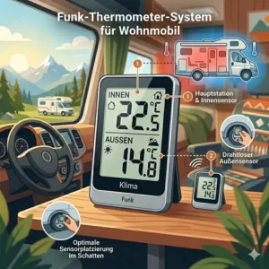 Infografik zur korrekten Platzierung des Außensensors für ein Funk-Thermometer am Wohnmobil.