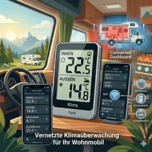 Smartes Thermometer für Wohnmobil mit Bluetooth App-Steuerung auf dem Smartphone zur Temperaturüberwachung.