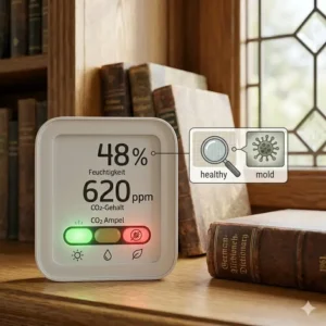 An explanation of how the Klima Monitor mit Display helps identify mold risks and promotes mold prevention.