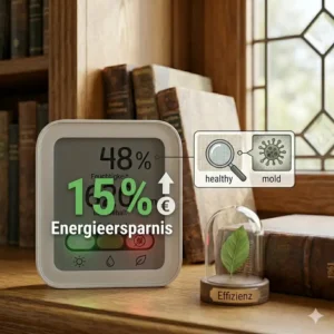 A graphic demonstrating how using a Klima Monitor mit Display leads to optimized heating and energy efficiency.