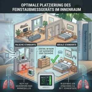 Illustration zur optimalen Platzierung und Montage eines feinstaubmessgerät indoor in Innenräumen.