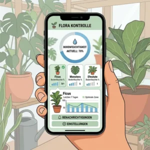 Eine Smartphone App zur digitalen Überwachung der Daten vom feuchtigkeitsmesser pflanzenraum.