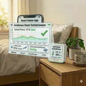 Smart Home App zur Fernüberwachung der Daten von einem luftmessgerät für schlafzimmer.