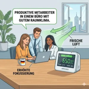 Produktive Mitarbeiter nutzen ein co2 messgerät für büro für frische Luft.