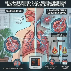 Medizinische Darstellung der Auswirkungen auf die Lunge bei hohen Werten am feinstaubmessgerät indoor.