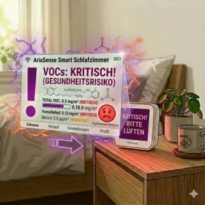 Messung von VOCs und chemischen Schadstoffen im Raum mit einem luftmessgerät für schlafzimmer.