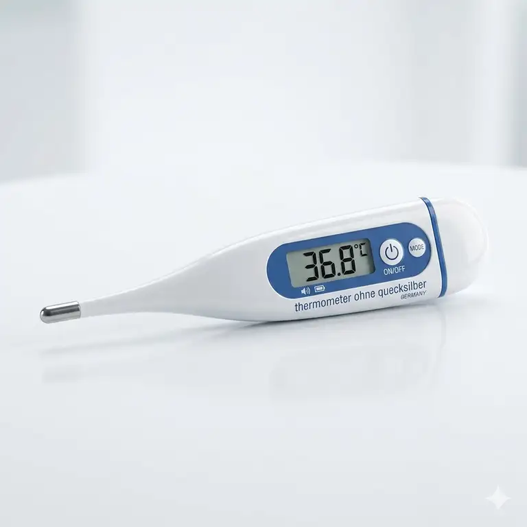 Modernes medizinisches thermometer ohne quecksilber auf hellem Hintergrund für präzise Messungen.