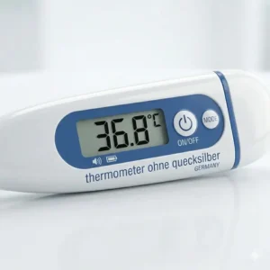 Digitales Display zeigt die genaue Körpertemperatur bei einem thermometer ohne quecksilber an.