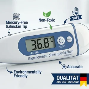 Infografik zum Vergleich der Vorteile und Genauigkeit beim thermometer ohne quecksilber.