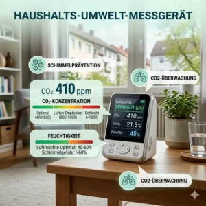 Infografik zu einem umwelt messgerät haushalt zur Überwachung von CO2 und Raumluftqualität.