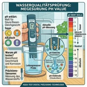Ein trinkwasser testgerät digital im Einsatz bei der Überprüfung und Messung des pH-Wertes von Leitungswasser.