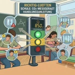 Grafik zum richtigen Stoßlüften im Unterricht gesteuert durch ein luftmessgerät für schulen.