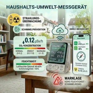 Ein umwelt messgerät haushalt warnt vor zu hoher Luftfeuchtigkeit zur Vermeidung von Schimmel.