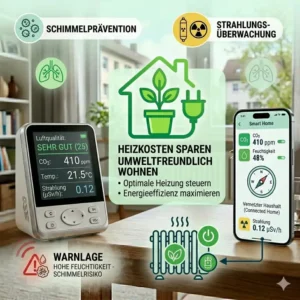 Nachhaltig wohnen mit einem umwelt messgerät haushalt zur Optimierung von Heizung und Energieverbrauch.