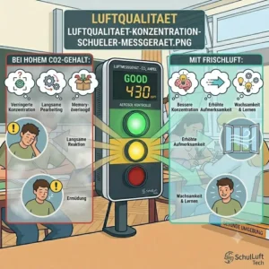 Illustration über den Einfluss der CO2-Konzentration auf das Lernen mit einem luftmessgerät für schulen.