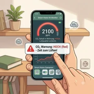 Illustration 6 zeigt die Smart Home App Integration für ein digitales co2 warnmelder wohnung.