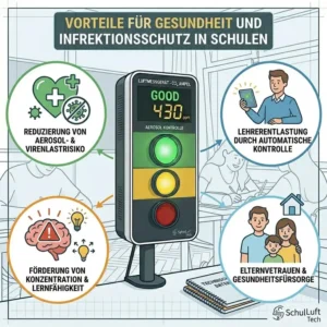 Schaubild der Vorteile für Gesundheit und Infektionsschutz durch ein zuverlässiges luftmessgerät für schulen.