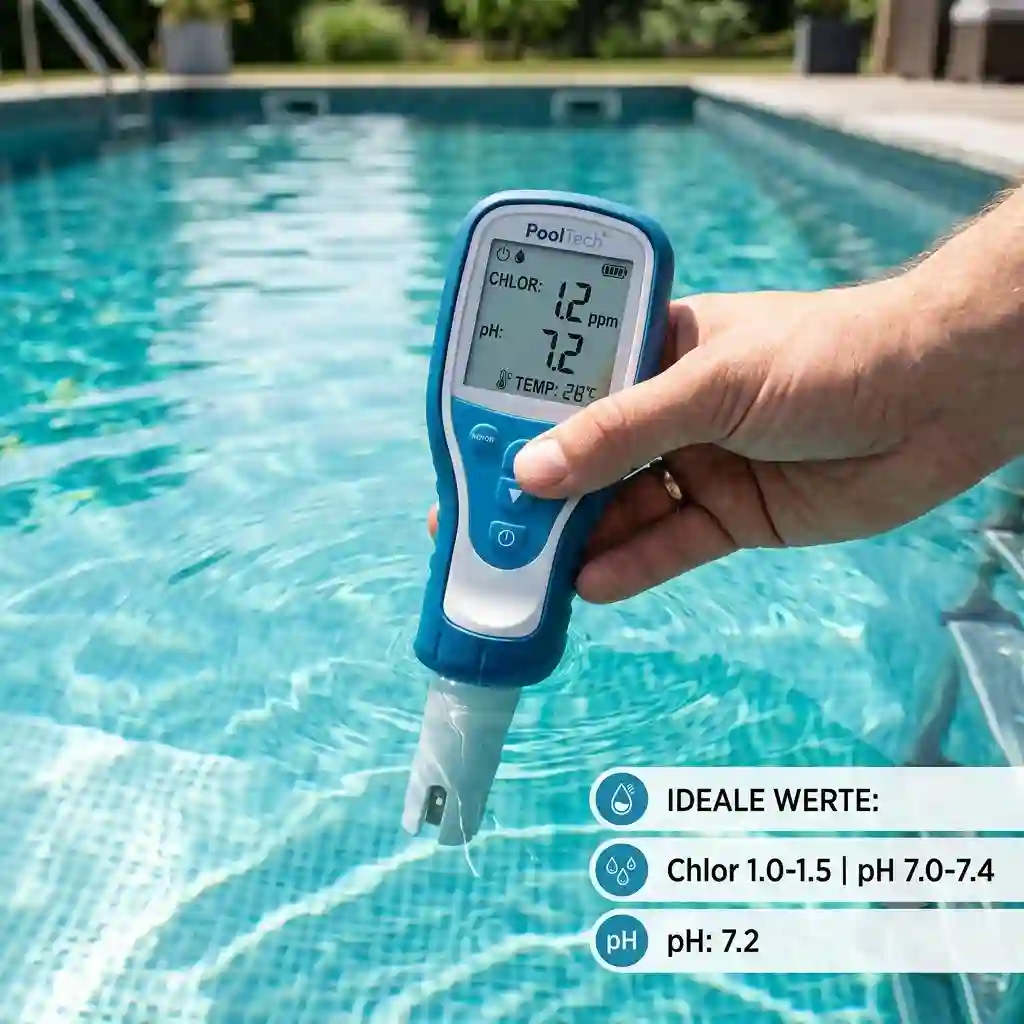 A hands-on demonstration of a digital chlor messgerät schwimmbad providing precise water analysis.