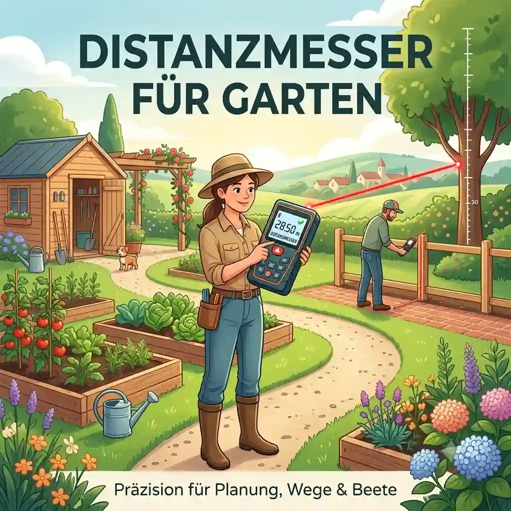 Digitaler Distanzmesser für Garten bei der exakten Vermessung einer Rasenfläche