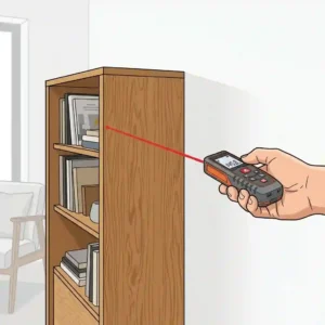 Handheld laser messgerät für möbel measuring the height and depth of a wardrobe