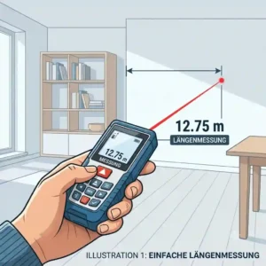An illustration of a simple length and distance measurement using a digital laser messgerät für innenräume.