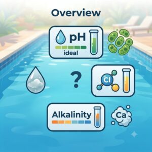 Infographic showing common measurement parameters for a Pool Wasseranalyse Gerät.