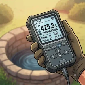 extreme close-up of a digital screen showing accurate liter measurement on a wassermessgerät für brunnen