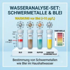 Graphic representation of testing for heavy metals and lead contamination using a wasseranalyse set haushalt.
