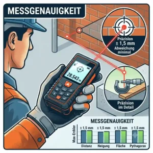 A diagram illustrating the precise measurement accuracy and low tolerance of a laser distanzmesser profi.