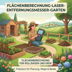 Infografik zur automatischen Flächenberechnung im Garten mit einem digitalen Messgerät