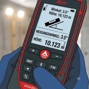 Close-up diagram of the digital display screen on a laser messgerät mit neigung showing measurement data.
