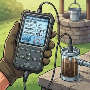 illustration of a multifuntional testing meter identifying water quality with a wassermessgerät für brunnen
