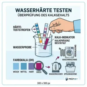 Diagram illustrating how to check water hardness and limescale levels with a wasseranalyse set haushalt.