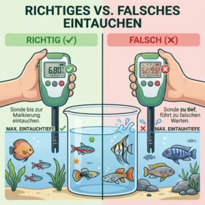 Grafische Darstellung der korrekten Eintauchtiefe für das ph messgerät aquarium digital im Wassertest.