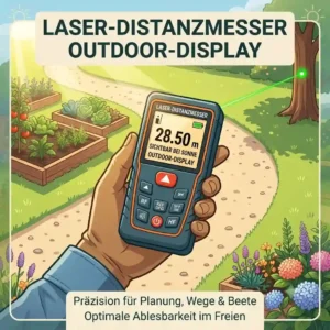 Illustration eines gut lesbaren Outdoor-Displays eines Garten-Entfernungsmessers bei starker Sonne