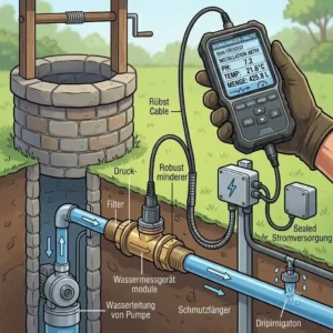 infographic showing smart app connectivity and remote monitoring via a wassermessgerät für brunnen