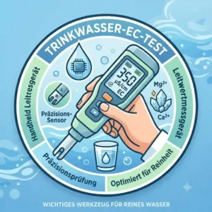 A clean vector graphic of a compact, handheld digital leitwertmessgeraet trinkwasser, perfect for home use and testing.