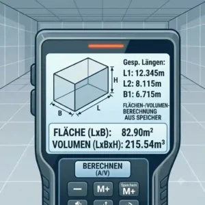 Schematic diagram demonstrating area and volume calculations automatically processed from a laser entfernungsmesser mit speicher.