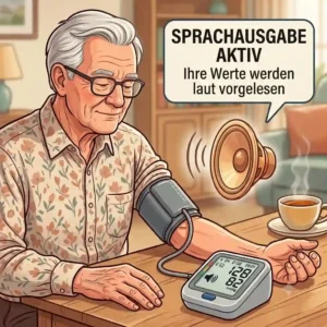 Illustration of the correct sitting position for an accurate measurement with a blutdruckmessgerät senioren.