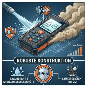 An image demonstrating the IP65 dust and water resistance of a robust laser distanzmesser profi.