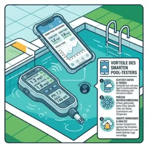 A modern smart pool tester with app integration acting as a chlor messgerät schwimmbad.