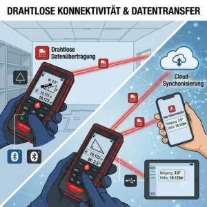 Diagram showing Bluetooth data transfer from a laser messgerät mit neigung to a smartphone application.
