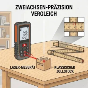 Comparison between a traditional folding ruler and a modern laser messgerät für möbel