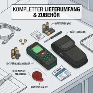 A flat-lay presentation showcasing the full scope of delivery and available accessories for a professional entfernenungsmesser für handwerker kit.
