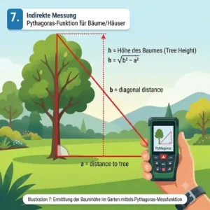 Diagramm zur Ermittlung der Baumhöhe im Garten mittels Pythagoras-Messfunktion