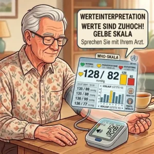 A graphic showing the color-coded WHO traffic light indicator on a blutdruckmessgerät senioren for easy classification of values.
