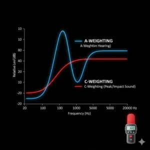Darstellung der A- und C-Bewertungskurven für ein professionelles db messgerät.