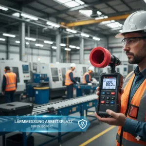 Einhaltung der Lärmschutzverordnung durch ein professionelles db messgerät am Arbeitsplatz.