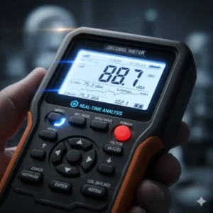 Detailansicht der digitalen Anzeige und Funktionen für ein professionelles db messgerät.